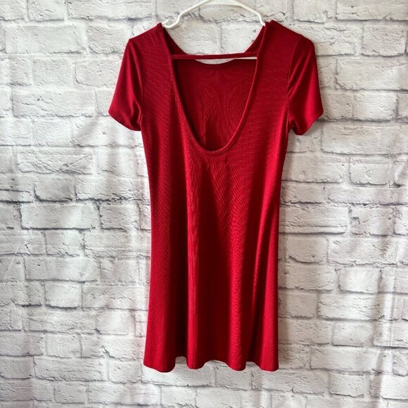 Hollister Red Ribbed Scoop Neck Shirt Dress | Size Small - Picture 3 of 8